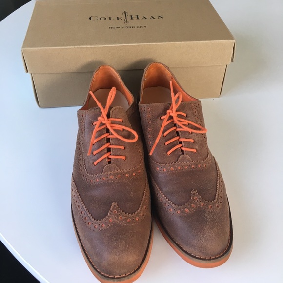 Cole Haan Alisa Oxfords Tan & Coral EUC 7.5 - Picture 4 of 6